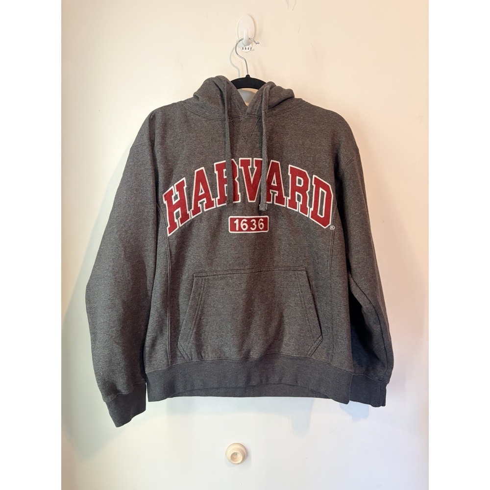 Harvard University Pullover Hoodie Campus Apparel Grey Embroidered Mens Small